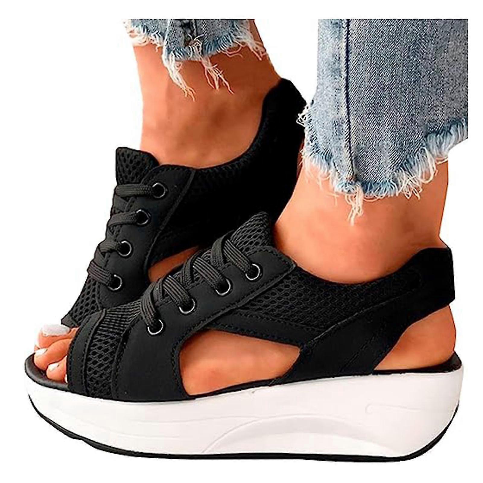 المرأة الدانتيل متابعة الصنادل الكعك على النقيض من لوحات قطع الصنادل ذات الكعب الوجه يتخبط للارتداء اليومي الصيف أنيق حزب Xixi