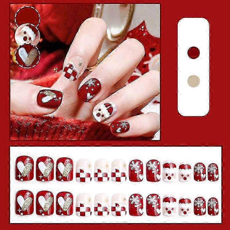 Red Press On Nails Short Christmas Decoration