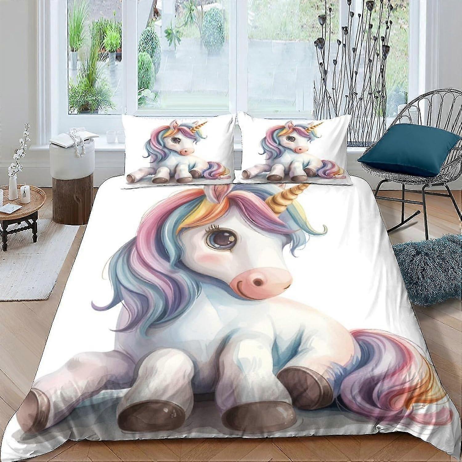 o4440 Lençóis Arco-íris Unicórnio Capas de Edredom para Meninos Meninas Colcha Capa de Edredom Estilo Anime Impresso em 3D com Fecho de Zíper Conjunto de Cama Macio