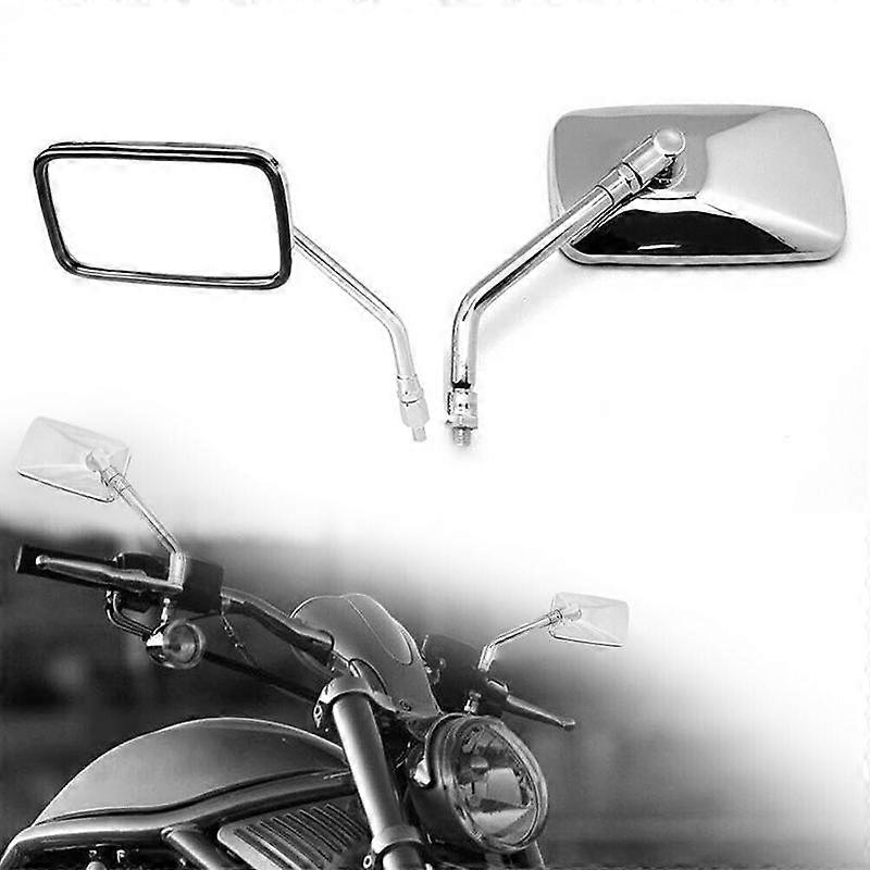 QX 2Pcs Universal Retro Rectangle Metal Motorcycle Rearview Mirrors Chrome 10mm For Honda retroviseur Motorcycle Accessories