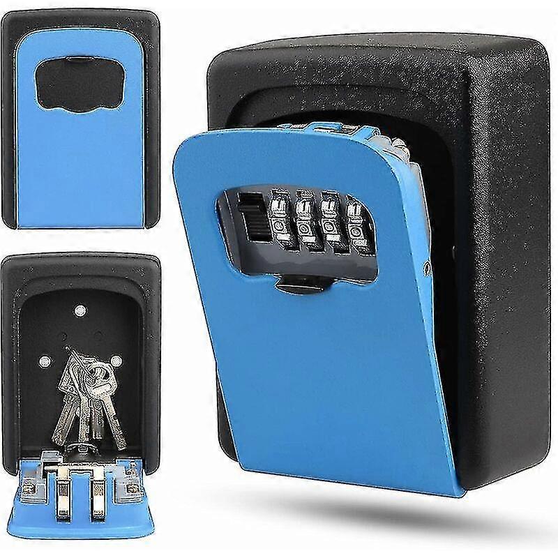 Wall Key Box With 4 Digit Code, Waterproof Key Safe, Combination Key Box For Home, Garage, School - Blue