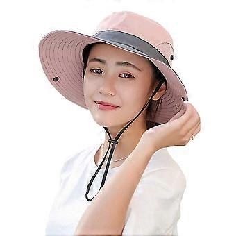 Summer Women Sun Hat UV Protection Summer Bucket Hat Foldable Wide Brim(pink)