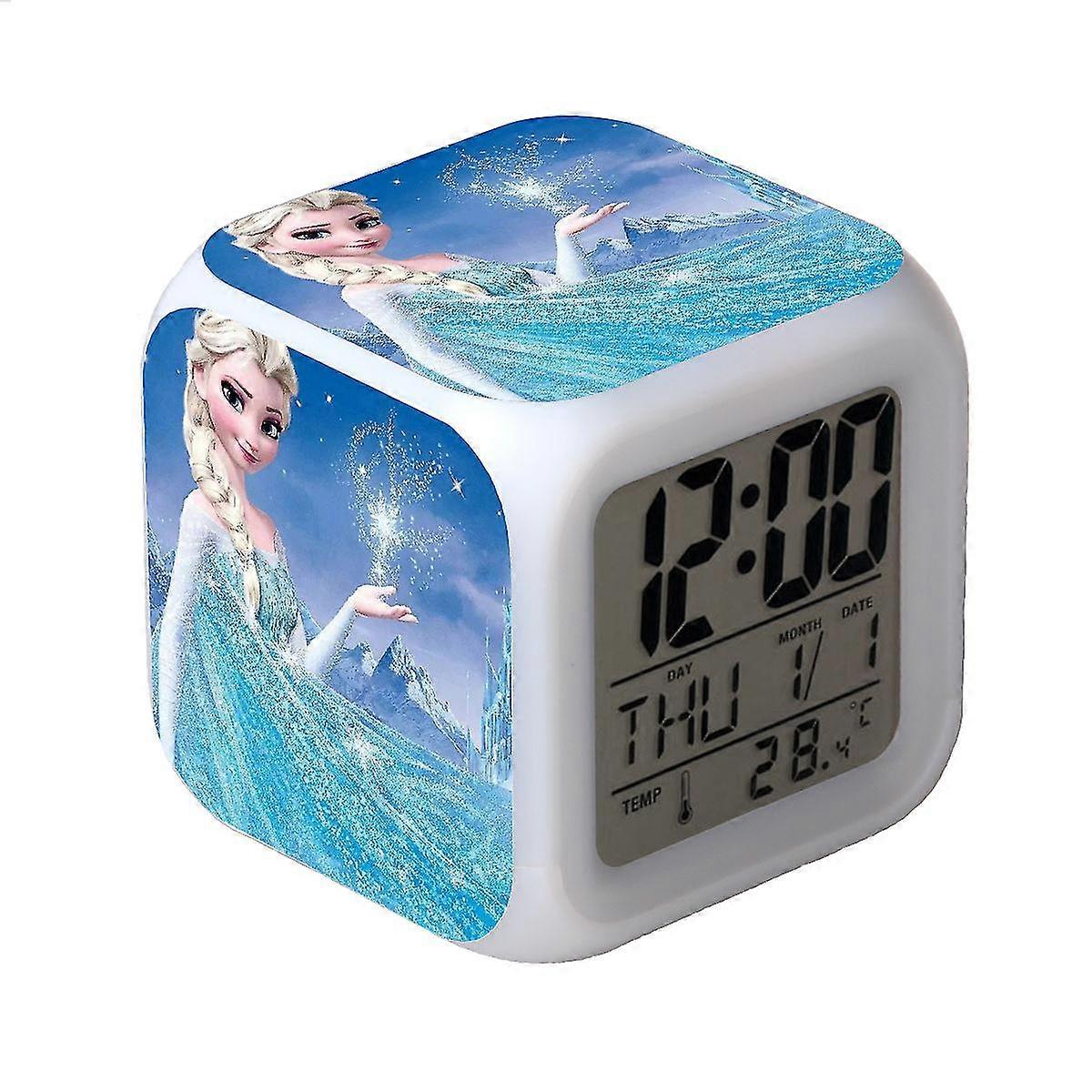 Frozen Colorful Glowing Led Alarm Clock Anime Cartoon Children Square Clock Digital Alarm Clock With Time, Temperature, Alarm, Date
