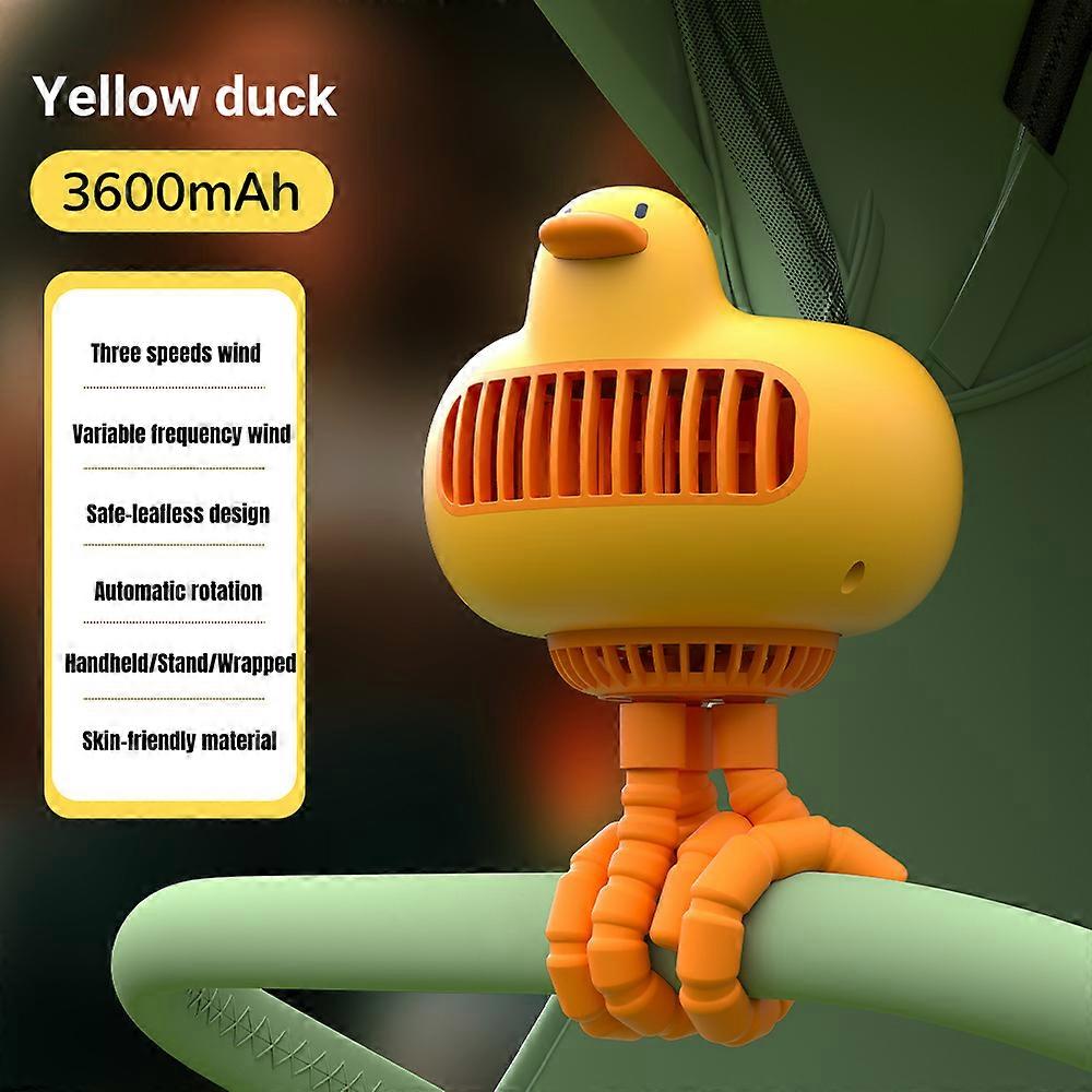 Yellow Duck Bladeless Baby Stroller Fan 130 Auto Rotation USB Charging 3600mAh Battery Operated Aromatherapy Air Cooling Fan