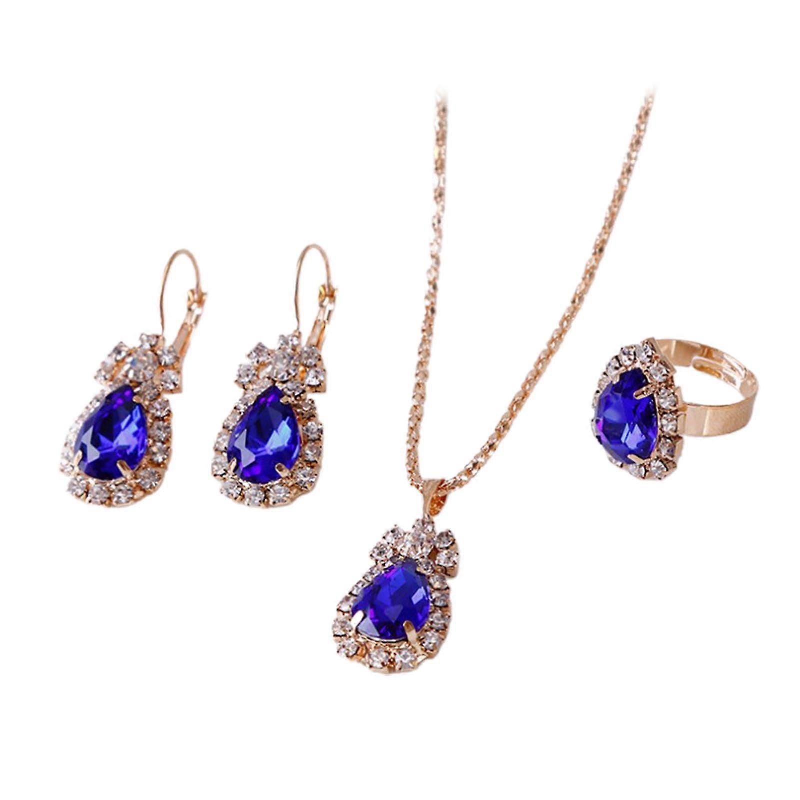 3 Pcs/Set Dames Pendentif Collier Goutte D’eau Forme Résistant À L’usure Accessoire Élégant Collier Dangle Boucles D’oreilles Bague Ensemble pour Mariage