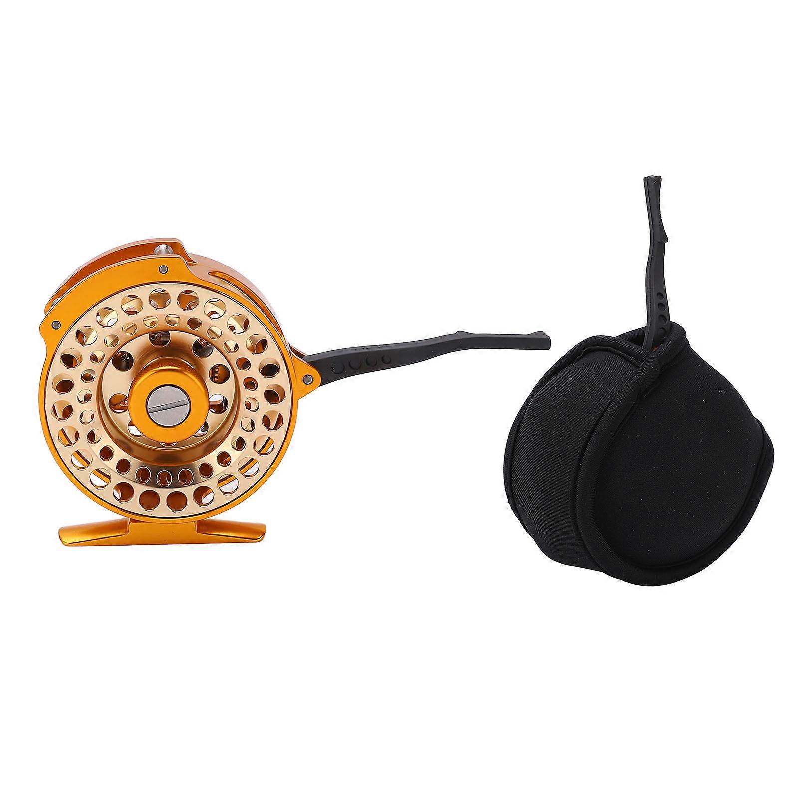Fluefiskehjul Aluminiumslegering Automatisk fiskehjul Hurtig trådsamling Højre hånd Fluehjul Guld