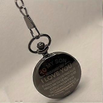 JUEGE* Round Pointer Quartz Pocket Watch I LOVE YOU Print Electronic Watch With Chain Gifts For