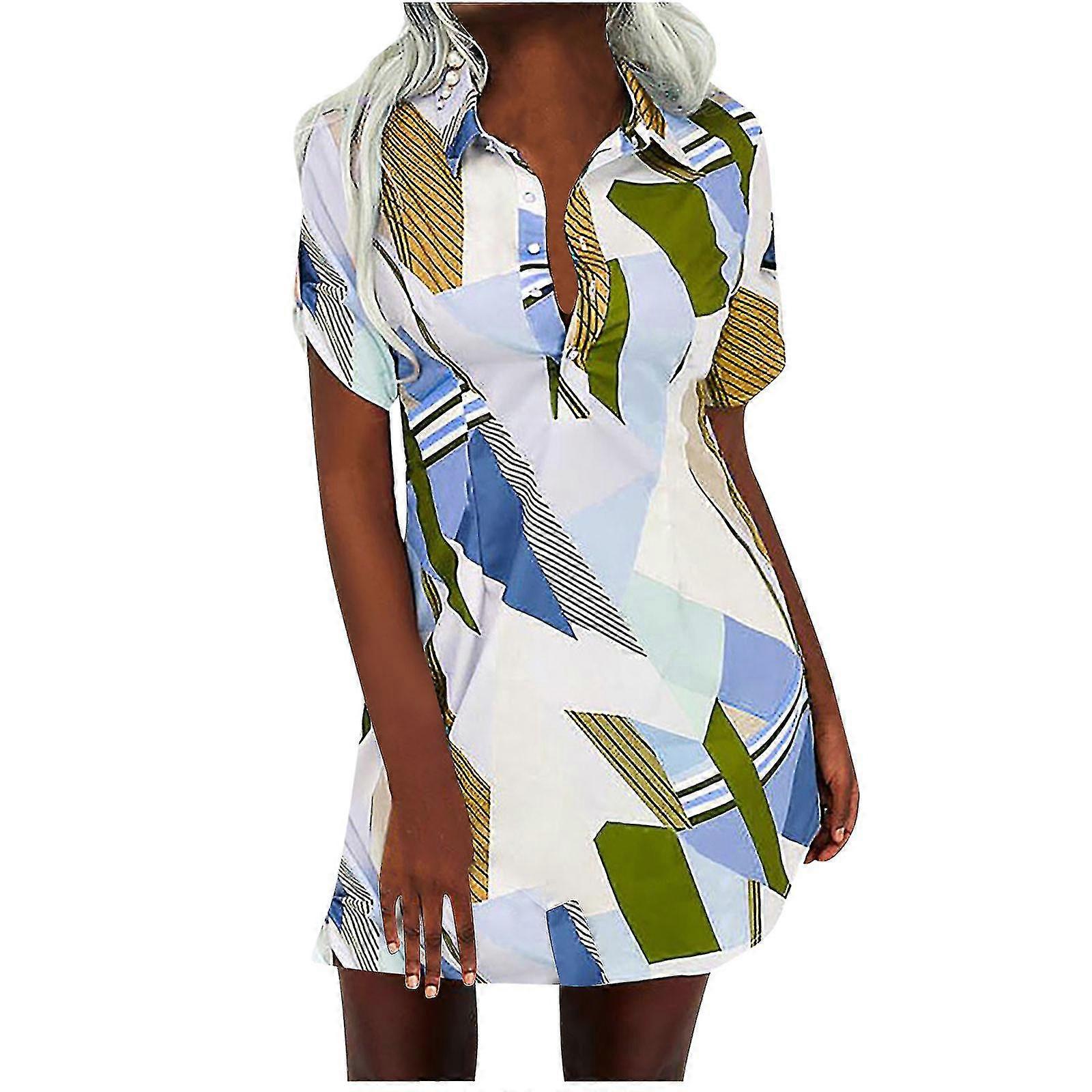 Fash Kvinnor V-ringat tryck kortärmad knapp mini