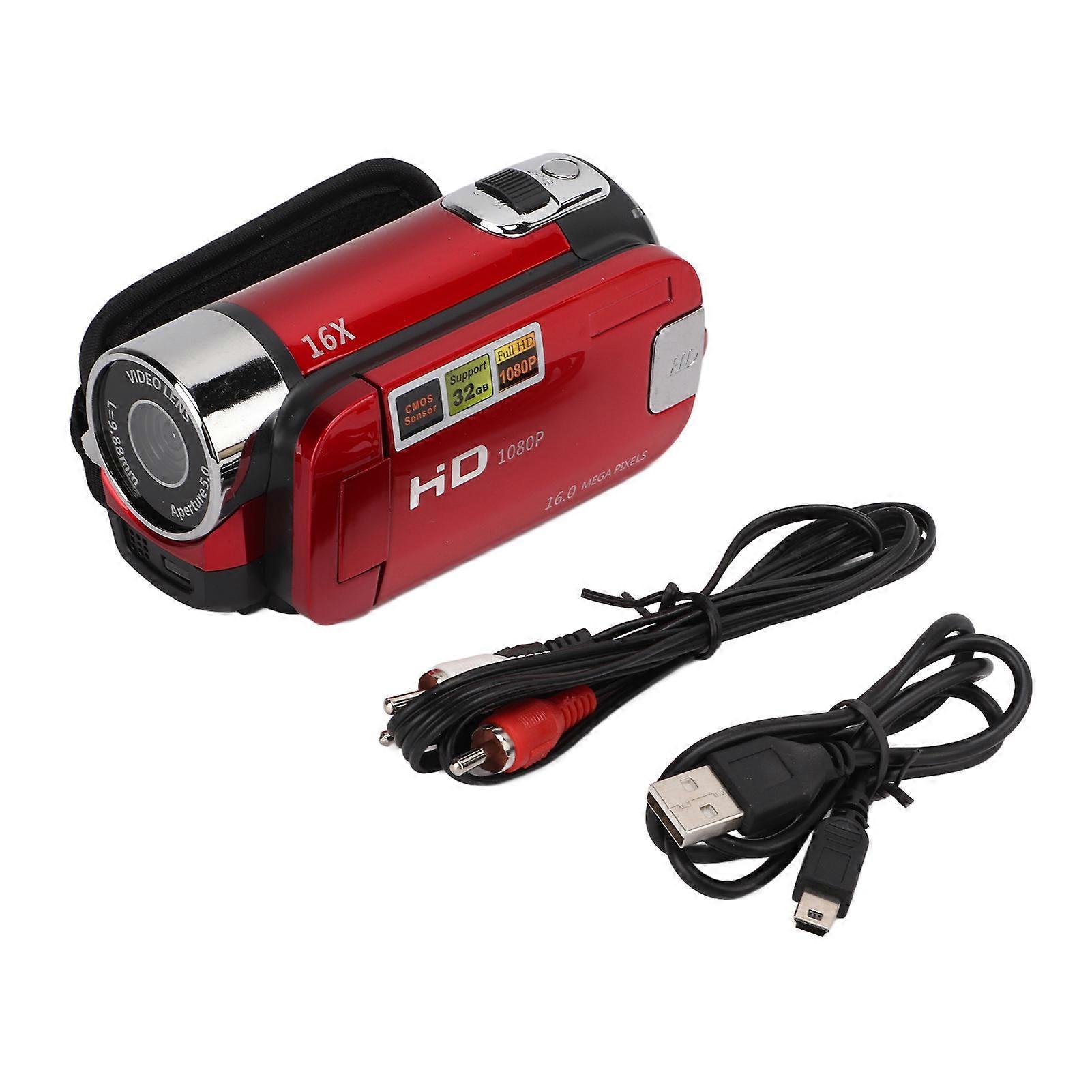 Full HD Video Camcorder, 270° Rotation, 2.7-inch Color Screen, 16x Zoom, Digital Camcorder, Red