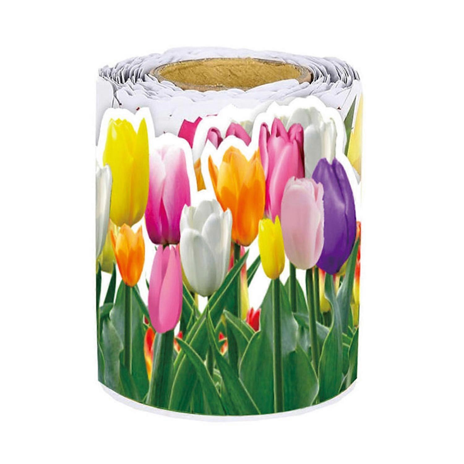 1 Roll Decorative Paper Roll Tulip Flower Pattern Vibrant Color Coated Paper Clear Pattern Easy to