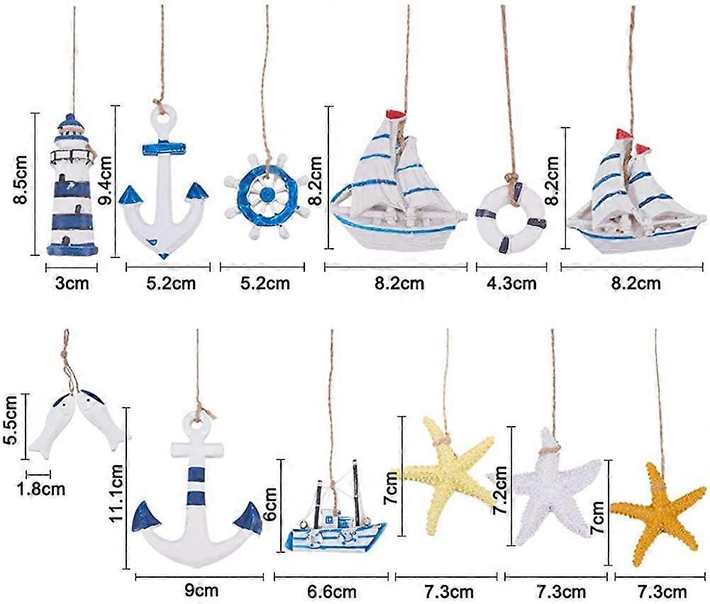 Hanging Resin Pendant Decorations Mediterranean Style Wall Decoration Mixed Shapes Mixed Color 12pcs/set