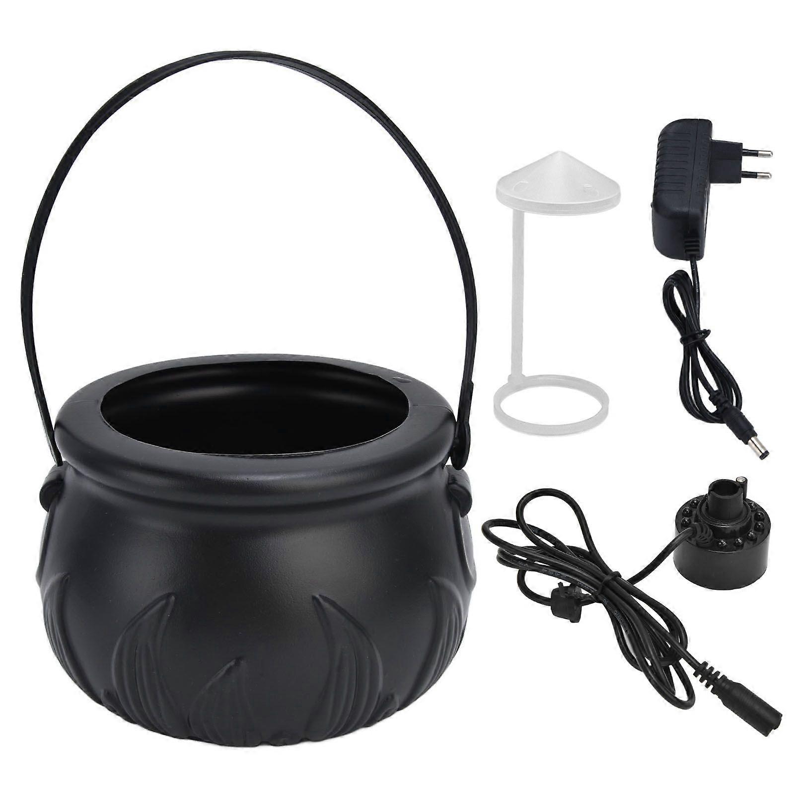 Halloween Witch Pot Smoke Machine Mist Maker Fogger with Color Changing LED Light Party Prop AC100240VBlack Flame EU Plug
