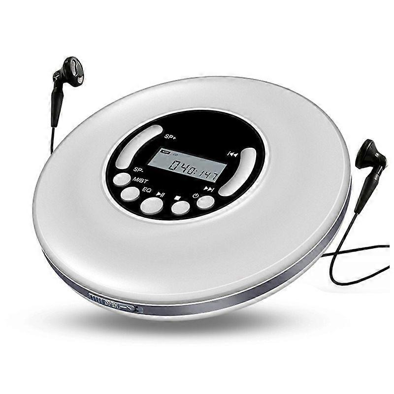 Portable CD Player MP3 Music Player with Stereo Earbuds and Bluetooth Output CD Player with LCD Display White