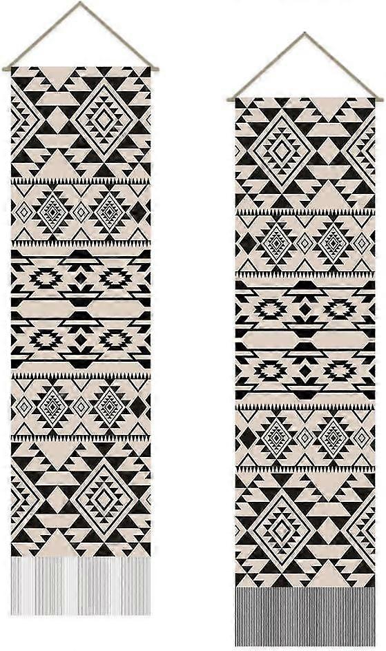 Aztec Pattern Tapestry Modern Aesthetics Wall Art Tapestry Wall Blanket Long Tapestry Wall Hanging Pack of 2 Tapestries with Tassel Design for Living