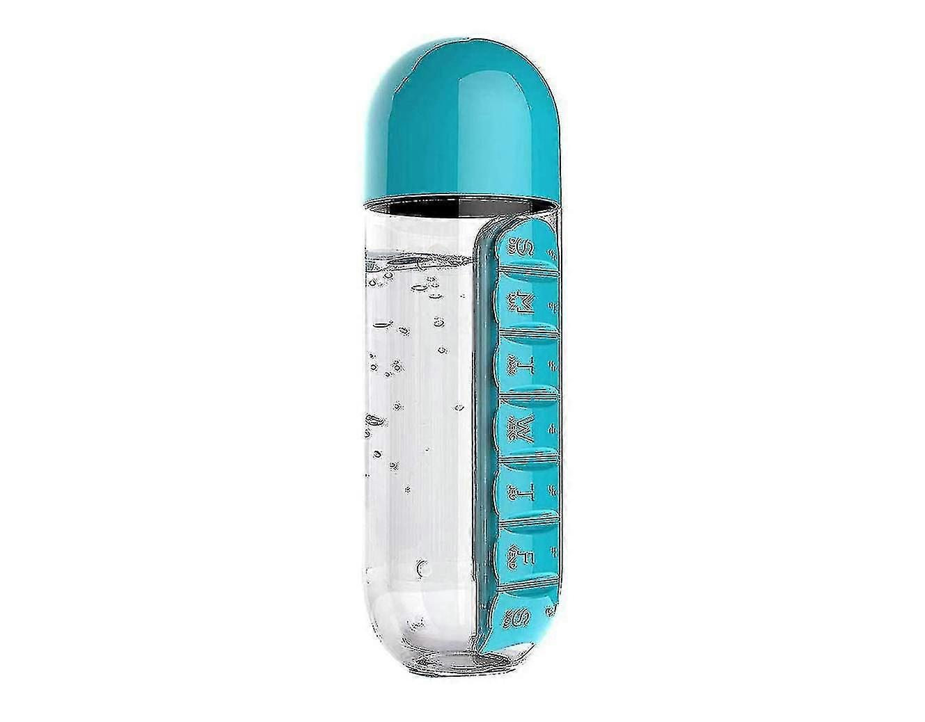 Portable 2-in-1 Bottle With Pill Box For 7 Plr, Travel Medicine Container (600 Ml)