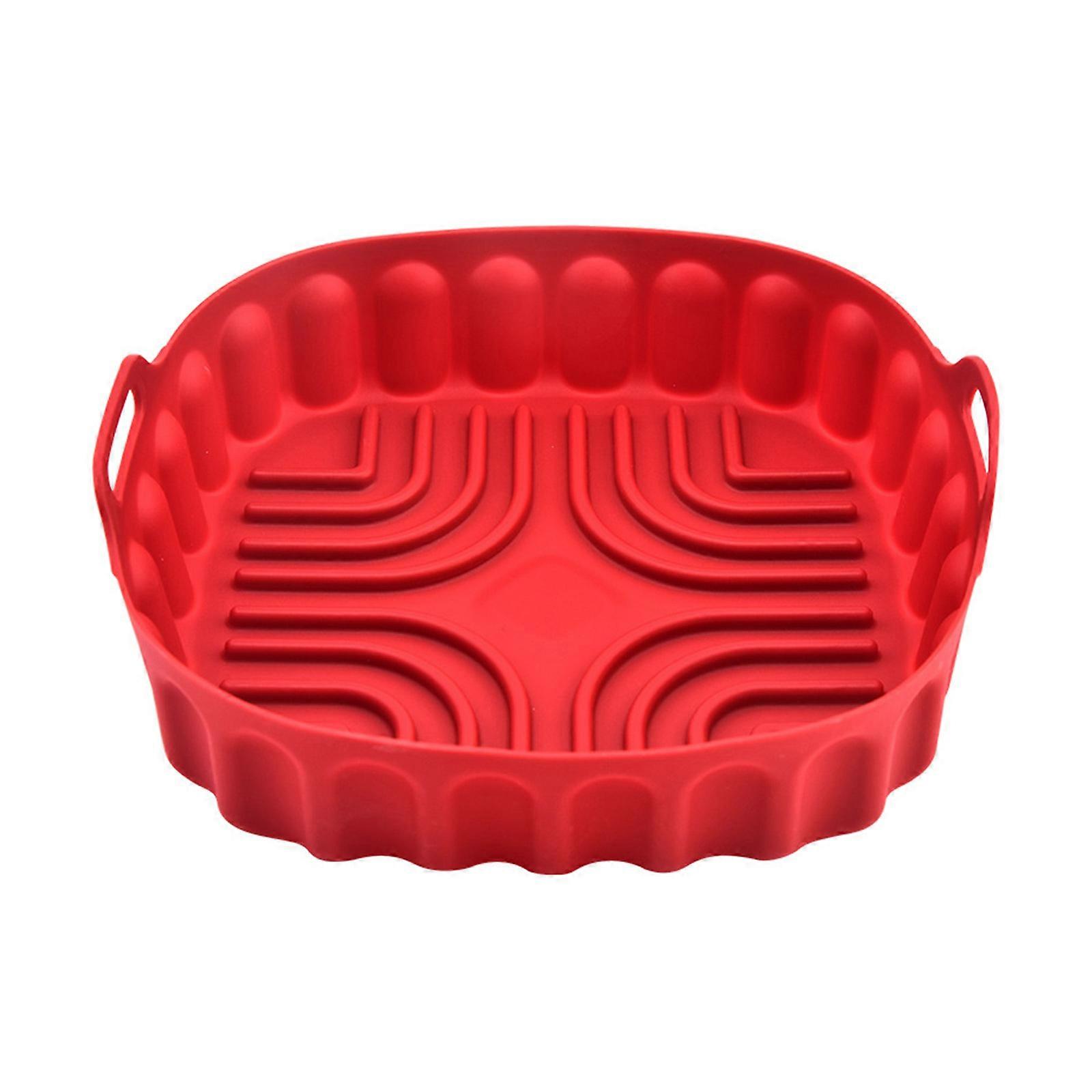 Backblech Quadratisch Faltbare Heißluftfritteuse Silikontopf Topf Schüssel Pad Wiederverwendbarer Korb für Heißluftfritteuse Zubehör Mikrowelle Backofen Rot L