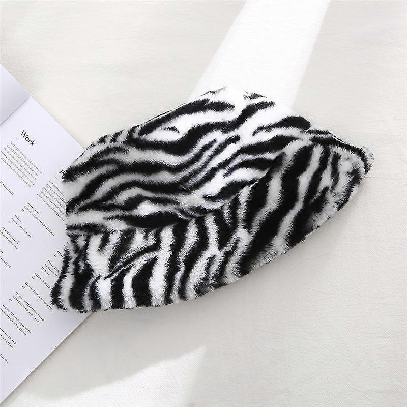 Women's Autumn and Winter Warm Thick Fisherman Cap Windproof Versatile Zebra Pattern Plush Caps