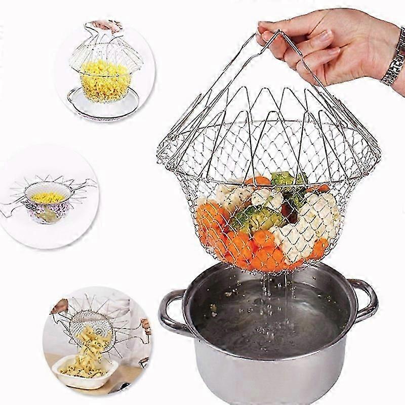 Foldable Fry Basket,Chef Basket, Multi-Function Stainless Steel Fry Chef Basket
