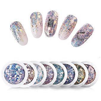 lentejuelas de arte de uñas camaleón, escamas de purpurina de formas hexagonales, purpurina de uñas de sirena iridiscente para decoración de uñas de bricolaje, seguro para usar, 8 cajas de colorido