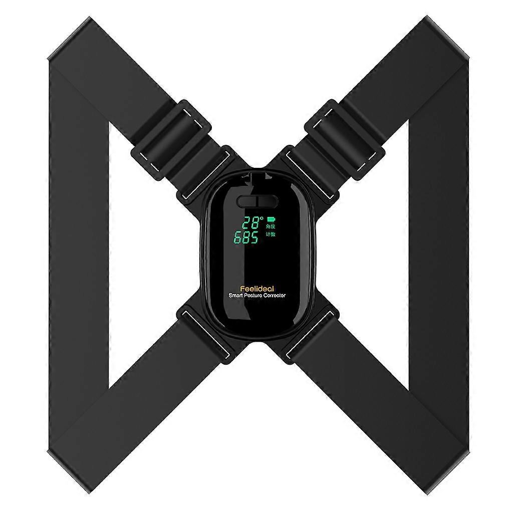 USB for Smart Sensor Vibration Reminder Posture Train Tool Back Posture Corrector Adjustable Angle Strap for Teen Kid Ad Black (display in English)