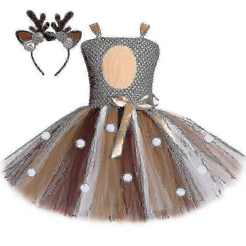 Children's Christmas Deer Dress Send Hair Hoop Girls Suit Skirt Mesh Princess Tutu Skirt Princess Skirt