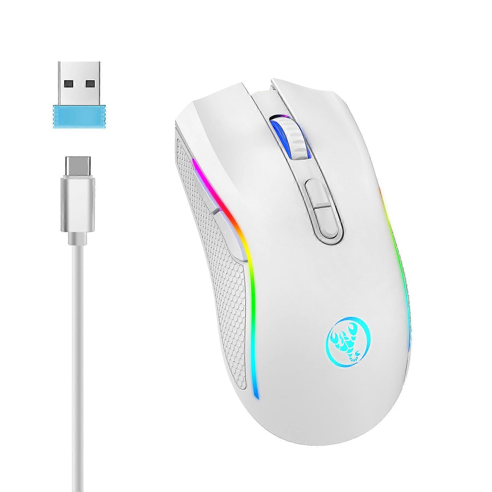 High Sensitivity Mouse 2.4G Mute Gaming Mouse Rechargeable 4800DPI Gaming Mechanical Mouse For Game Computer Tablet PC O White