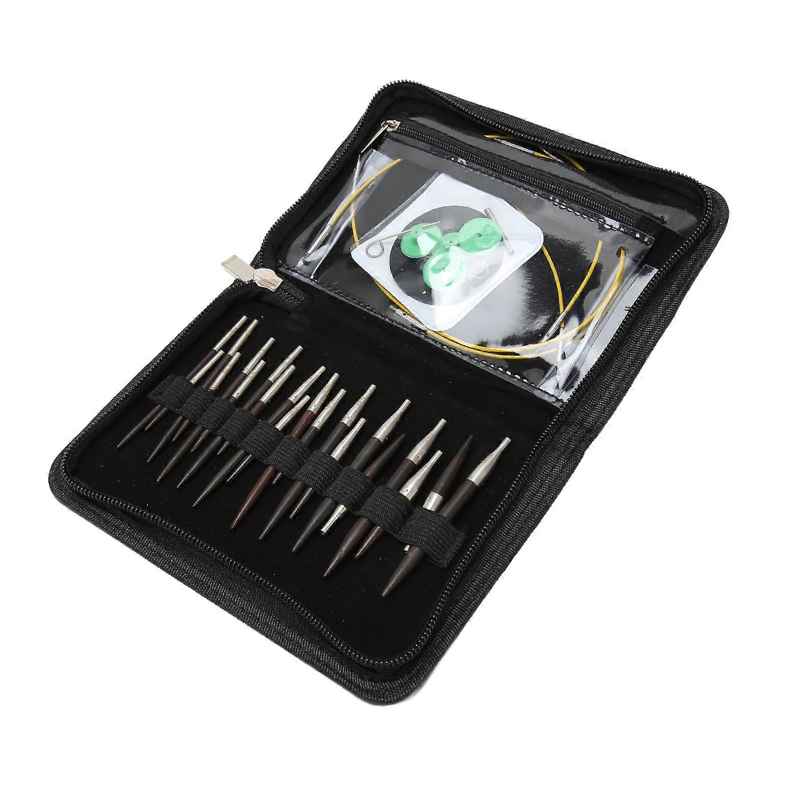 Circular Knitting Needle Set 3 to 6.5mm Interchangeable Wooden Handle Circular Needle Set with PU Bag for Craft Projects