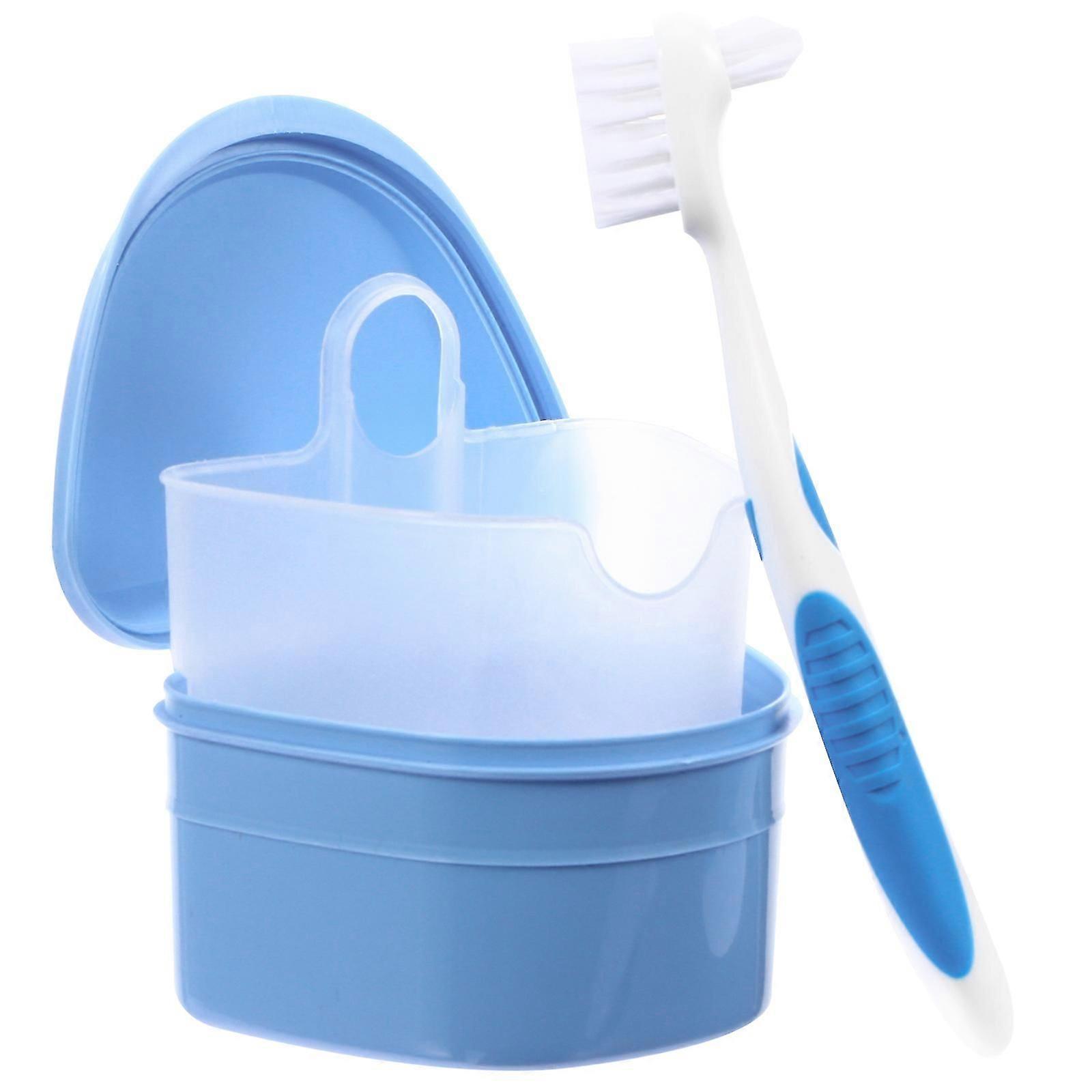 Denture Storage Case With Brush Denture Bath Soaking Container With Strainer