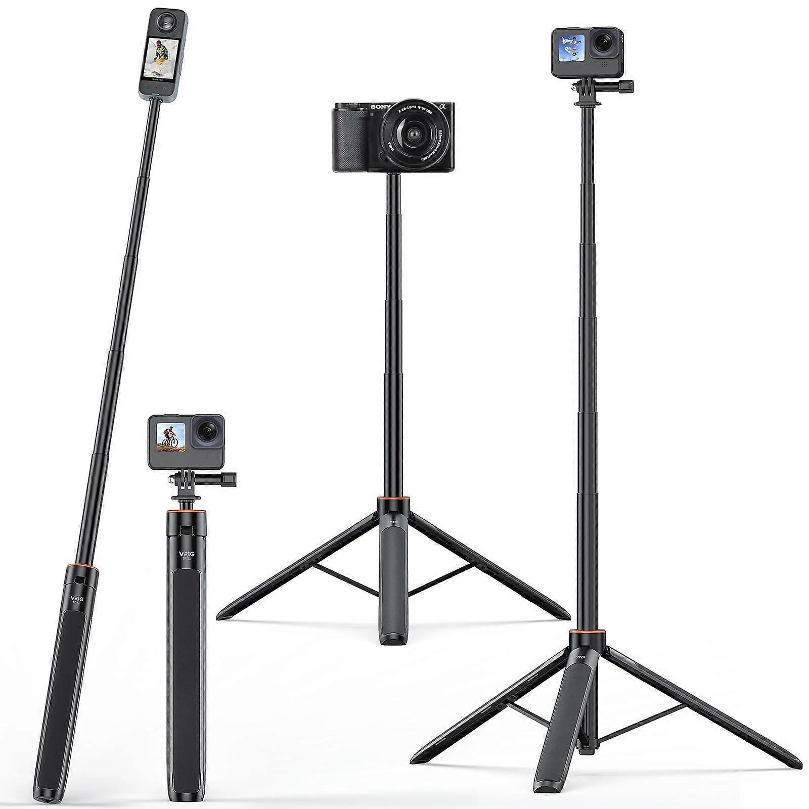 54 Inch Telescopic Selfie Stick with Tripod and Hand Grip for Insta360 Cameras and Smartphones