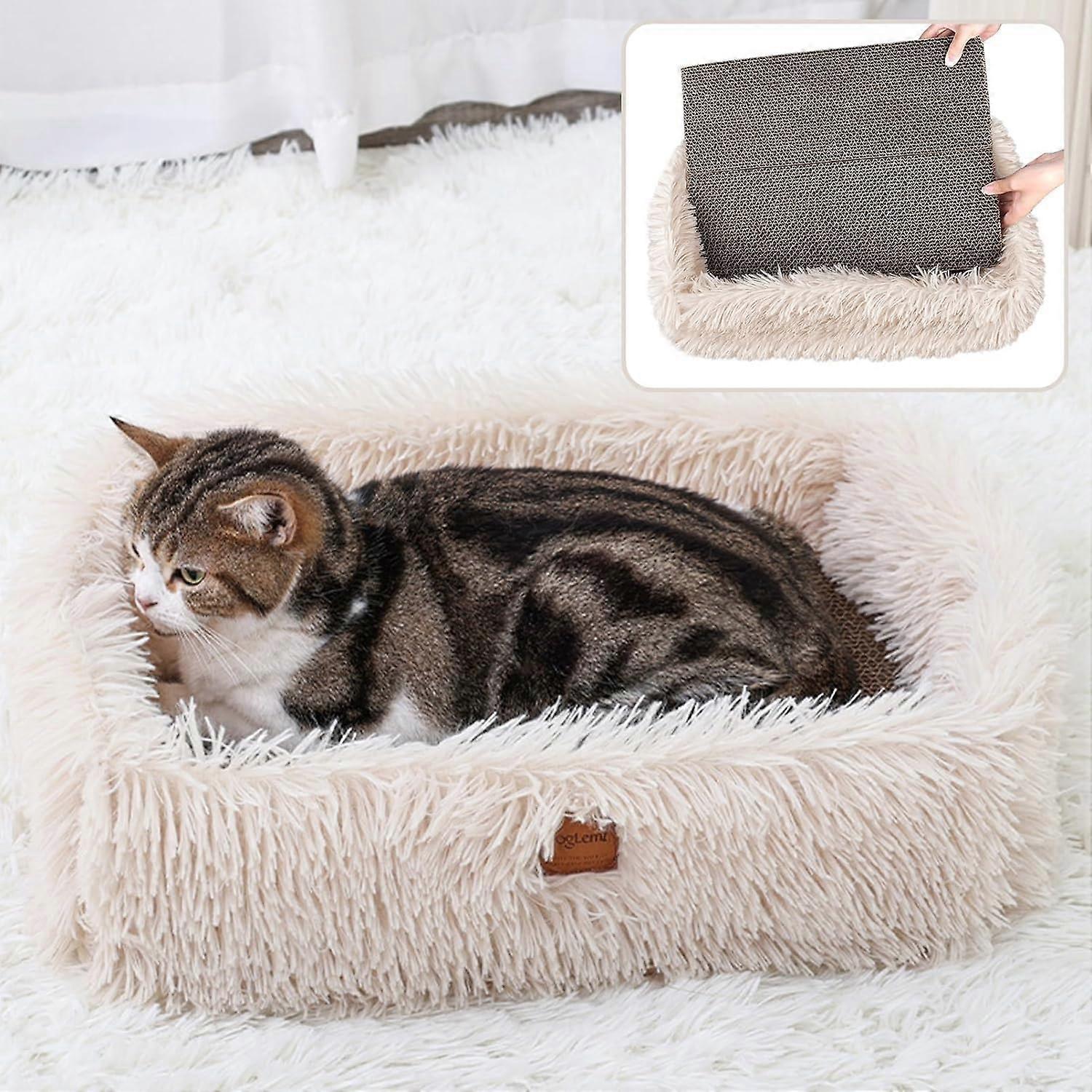 Cat Scratcher Lounge - Removable Cardboard Cat Putter Box, Corrugated Rectangular Cat Bed for Indoor Cats, 24x12 Inches