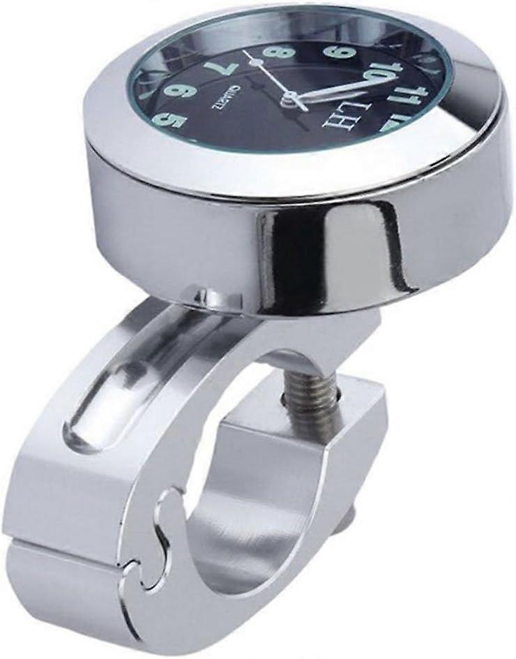 Handlebar Mount Digital Clock Motorcycle Accessory Waterproof 7/8" (Silver)