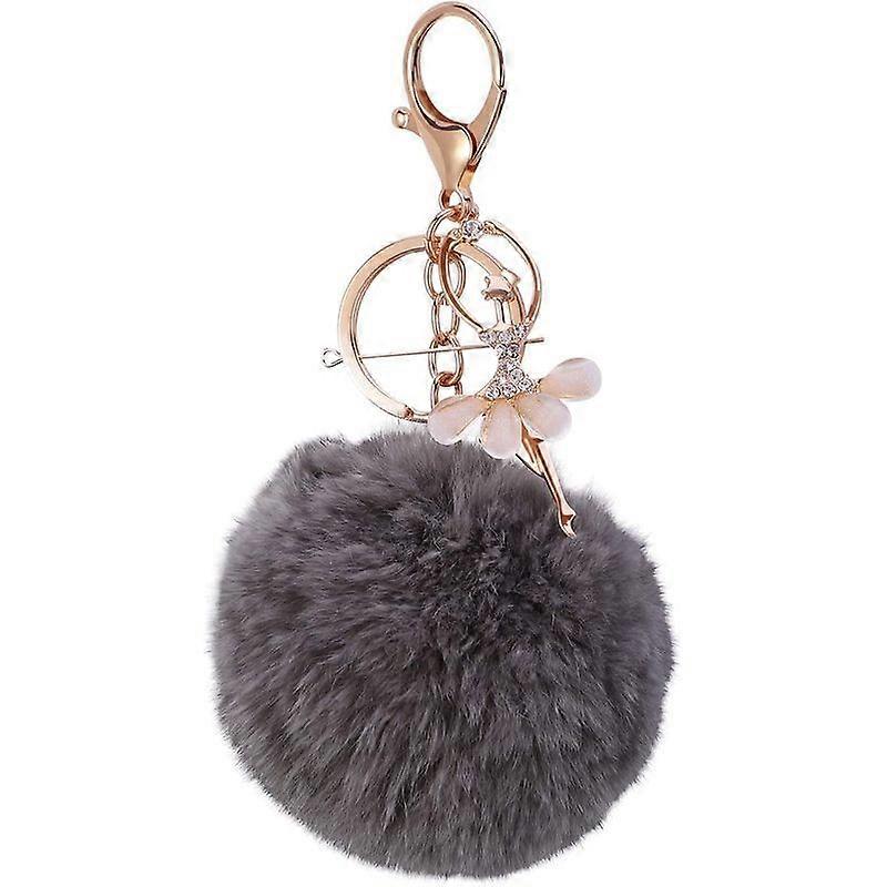 Bobble keychain, fur pompom bag charm, charm with rhinestone and ballet, girl keychain