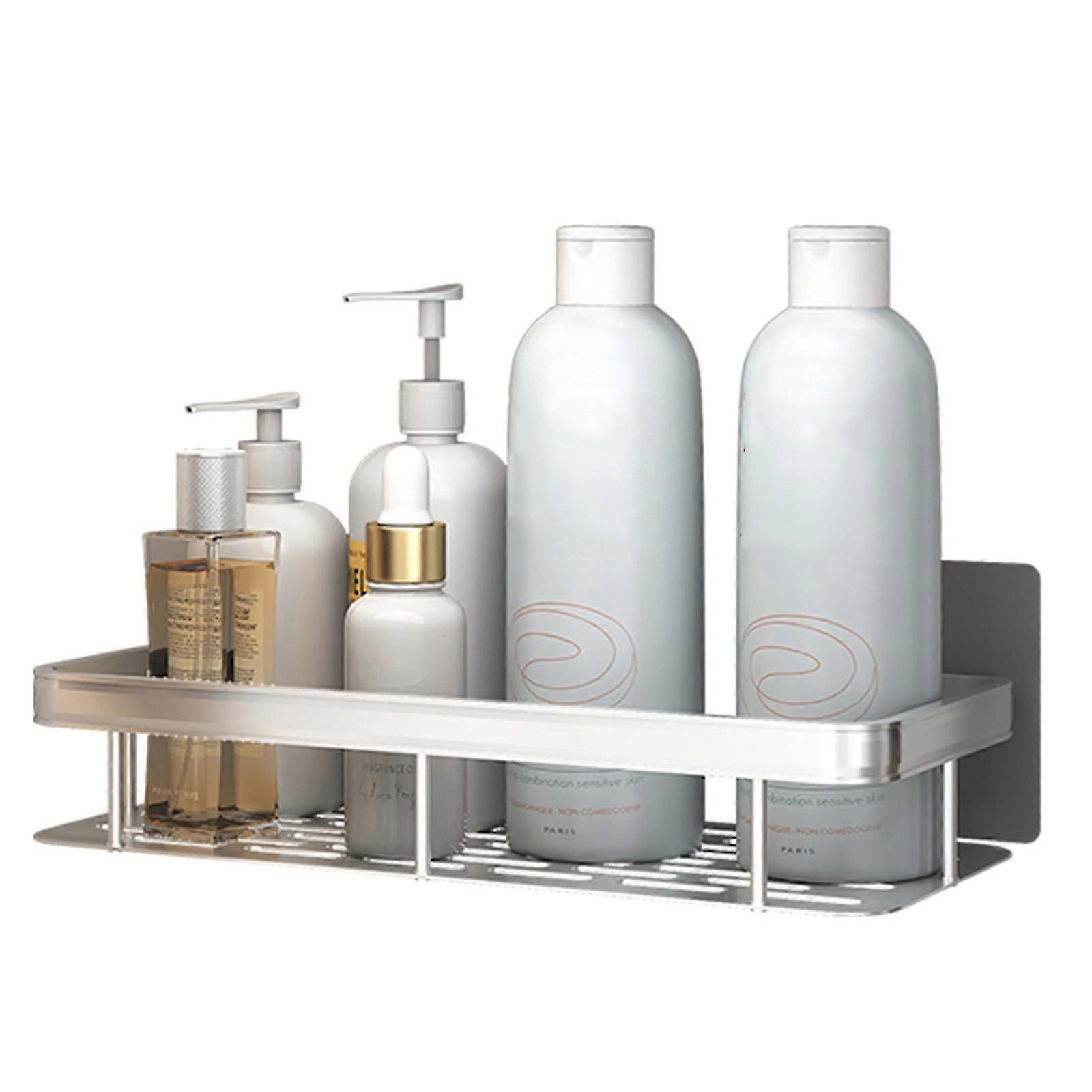 Silver Shower Caddy with 2 Adhesive Pads for Bathroom Storage
