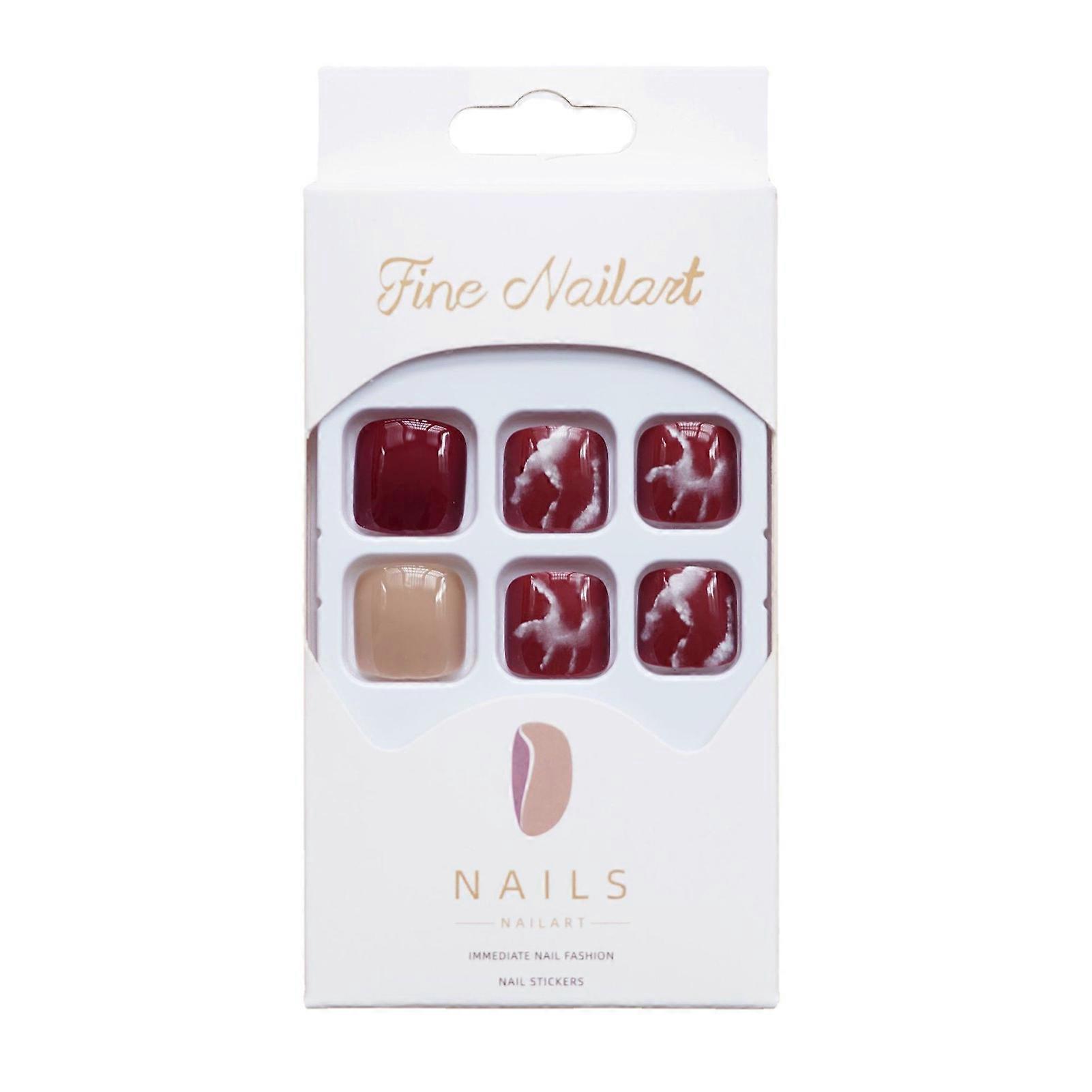 Red Marbling Print Fake Toenails Durable and Never Splitting Fake Toenails