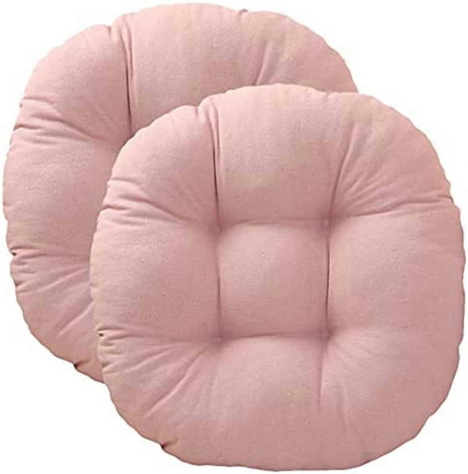 2-Pack Comfy Solid Color Round Seat Cushion, 45cm/18in Pink Patio Chair Pads with Ties, Thickened Design for Comfort