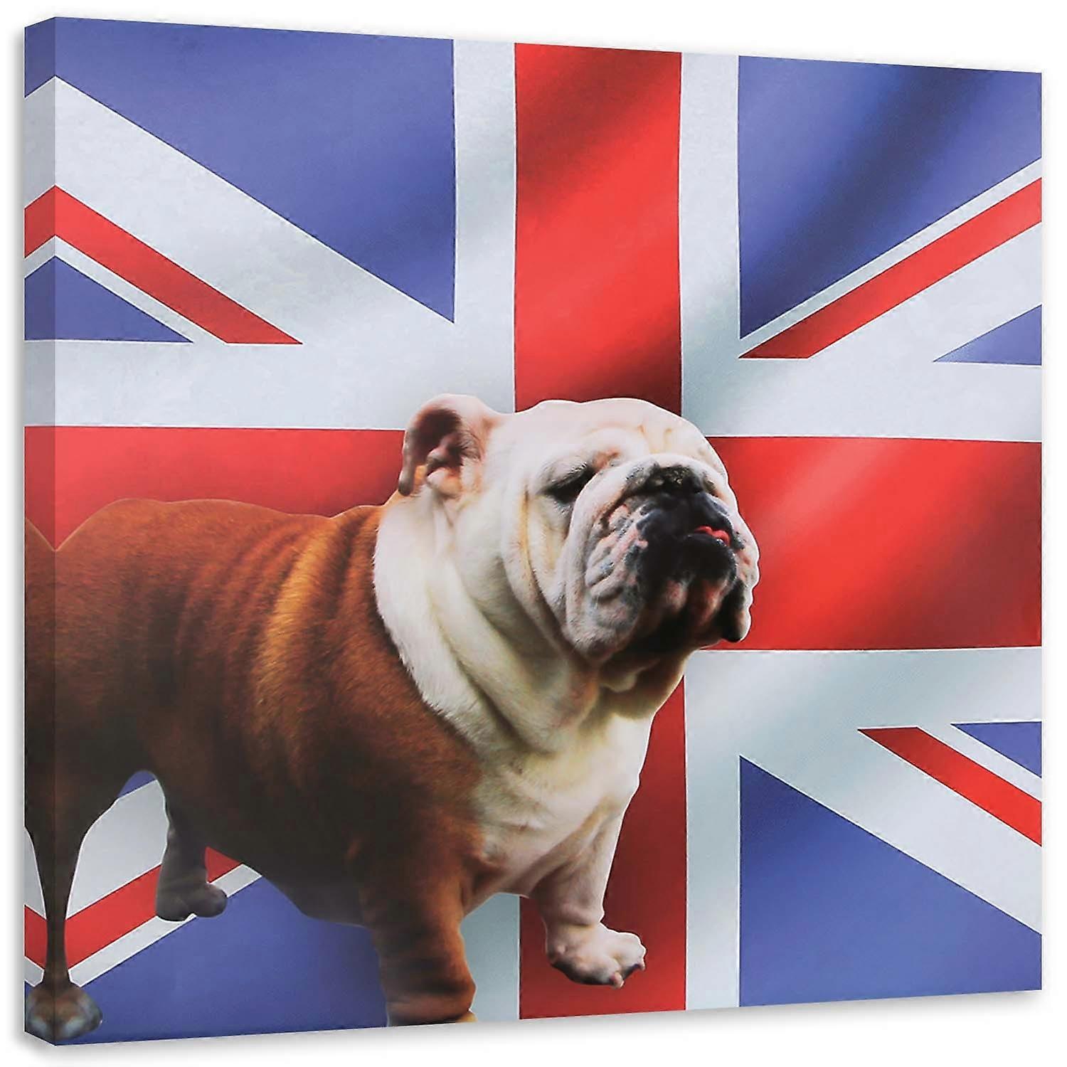 Canvas print, Engelse bulldog op een vlag achtergrond - 30 x 30