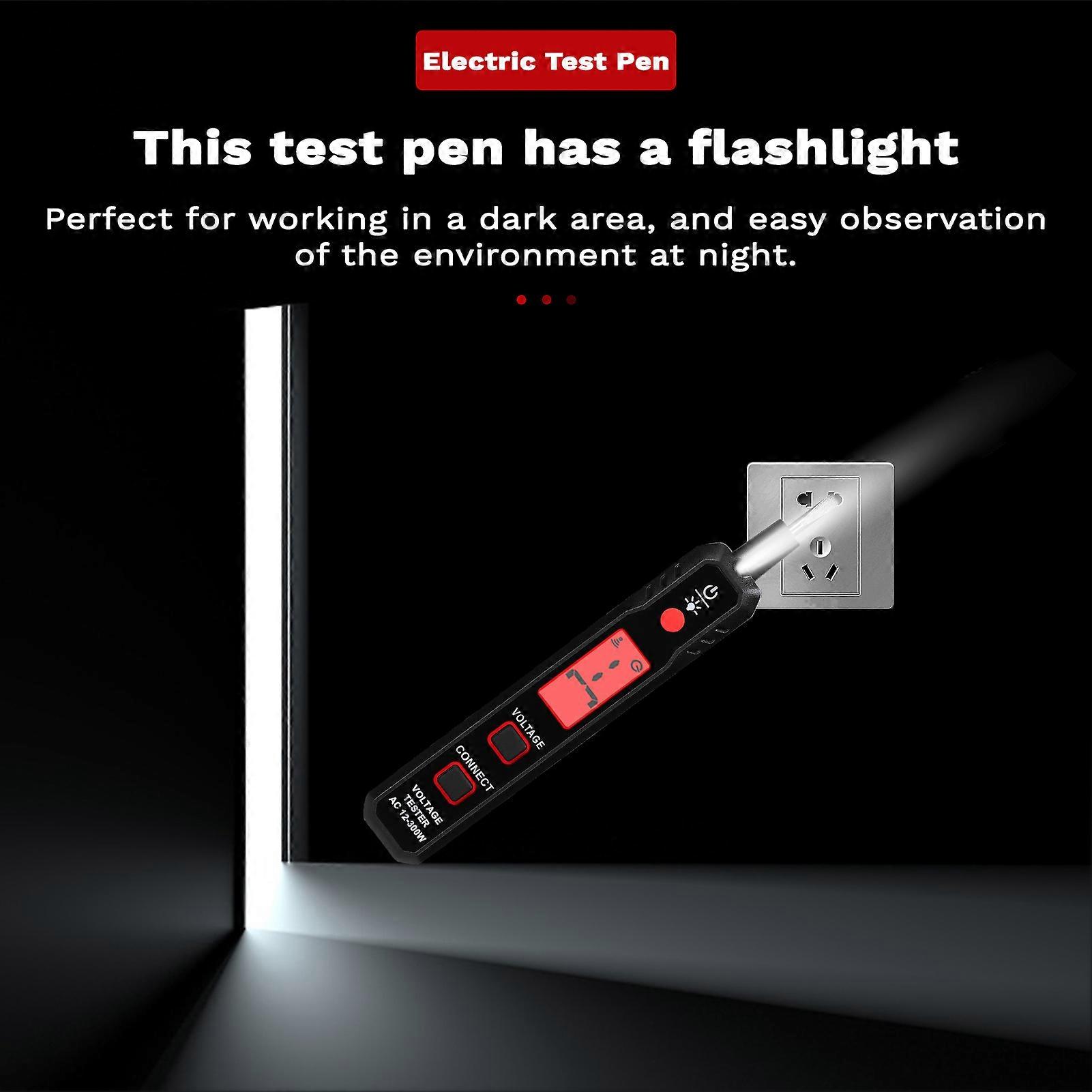 LCD Display Electric Test Pen AC12-300V Voltage Tester Live/Zero Wire Detector Cable Breakpoint Finder with Flashlight and Sound Light Alarm Function