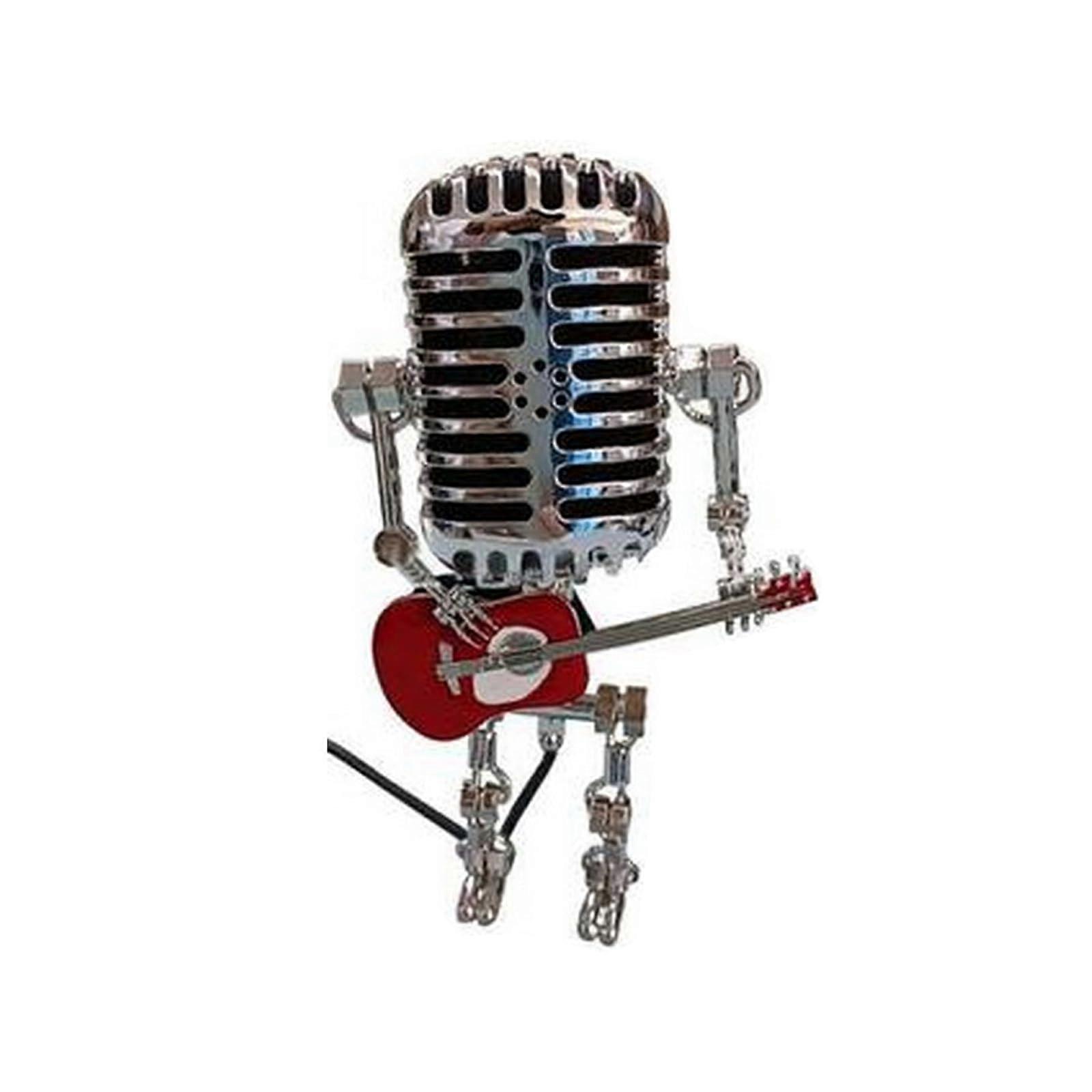 Vintage Microphone Guitar Robot Lamp,Metal Microphone Robot,Microphone Guitar Robot Lamp,for Home, Bar, Office (Red)