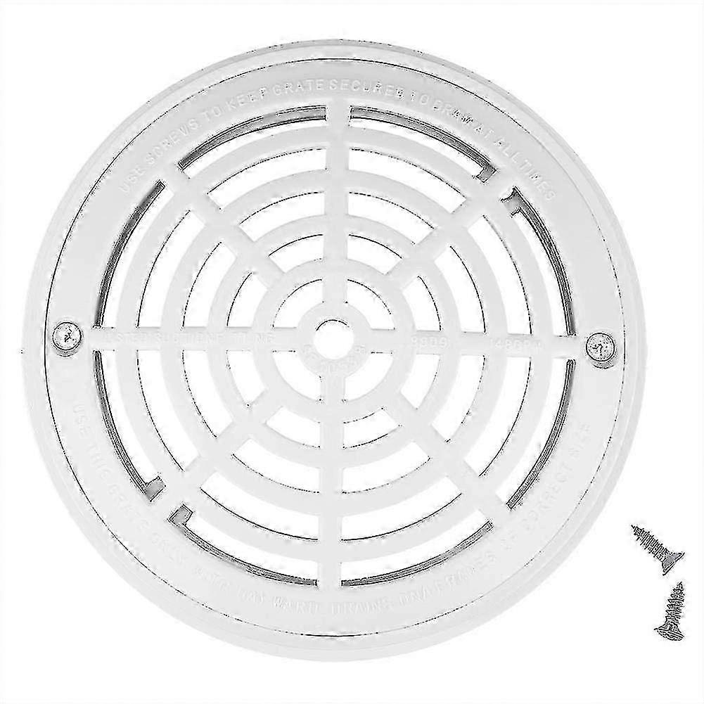 Replacement Pool Drain Cover with White Top Grate and Bottom Mounting Plates for 8-inch Pools
