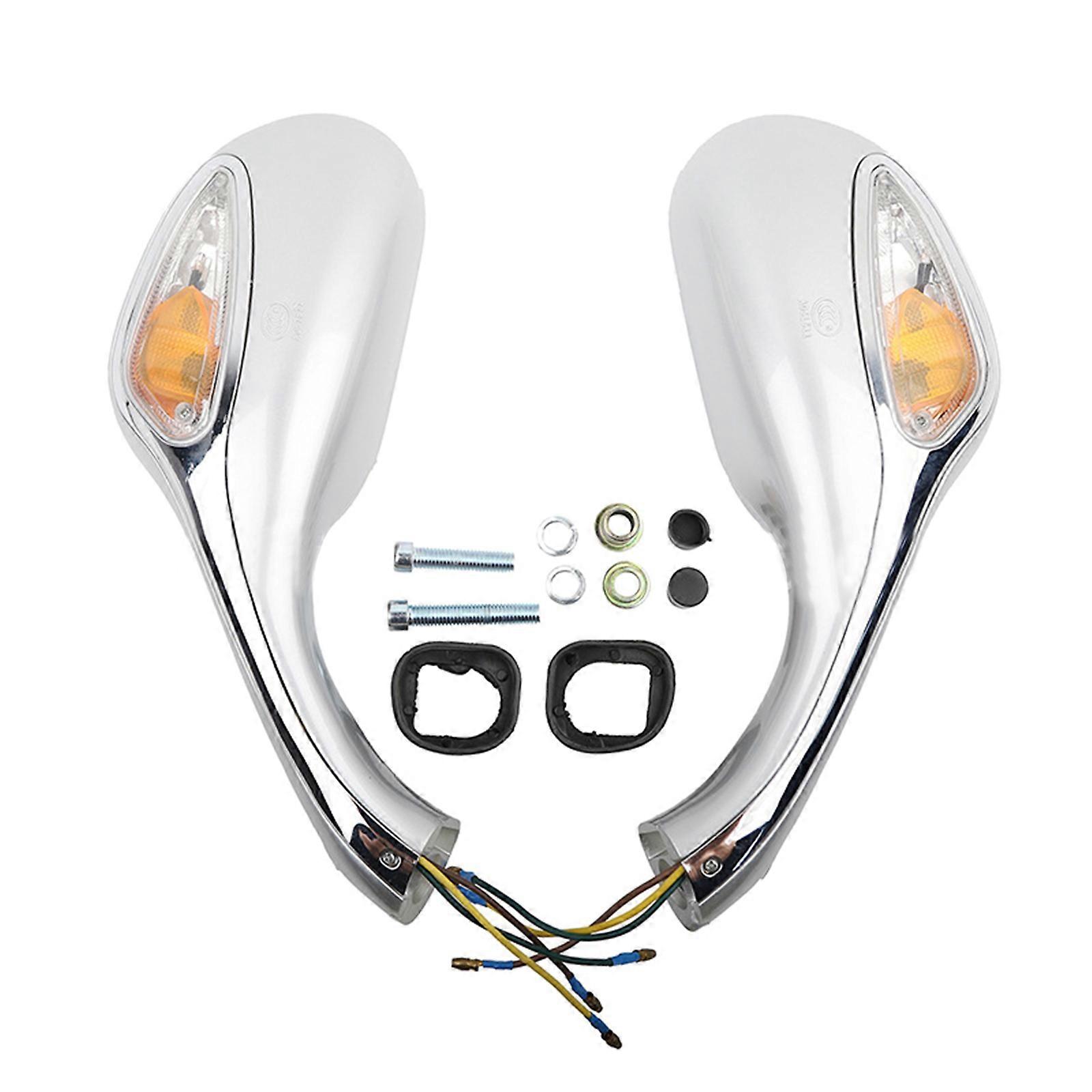 1 Pair Universal Reflector Mirrors For GY6 125 Motorcycle Rear View Mirrors with Turn Signals Sequential Indicator Light bright white