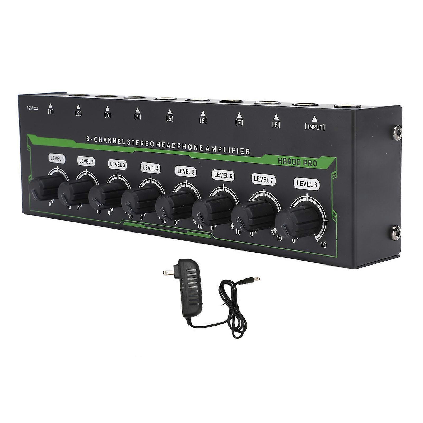 8-Channel Portable Headphone Amplifier with RGB Light, Low Noise, US Plug 100-240V