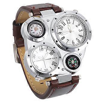1Pcs Double Inserts Original Uhr für Outdoor-Sportarten mit Thermometer Kompass Quarz Dunkler Kaffee