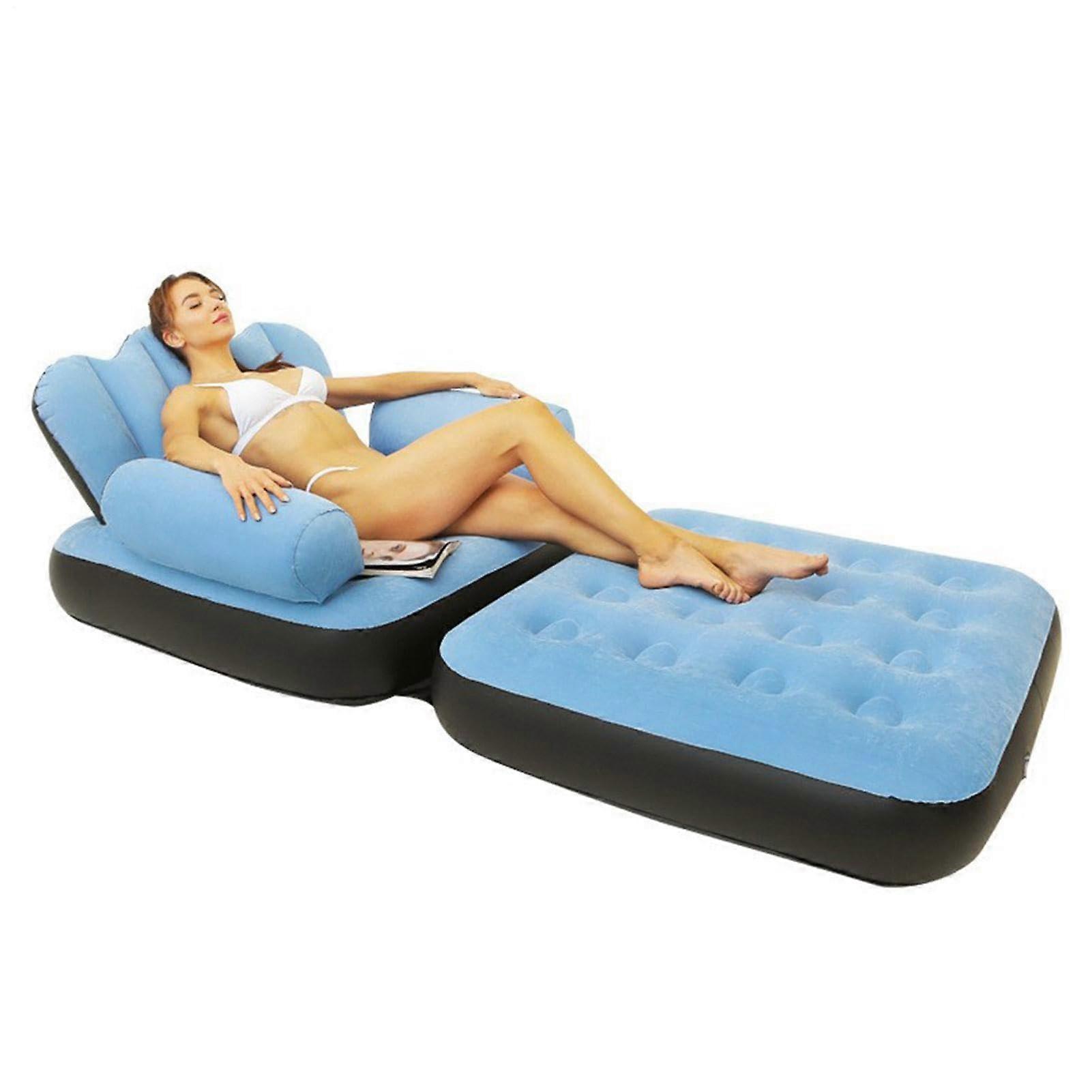 Inflatable Lounge Sofa Bed - Portable Air Couch with Backrest, Foldable Air Mattress for Camping, Dorms, Living Room, Blue