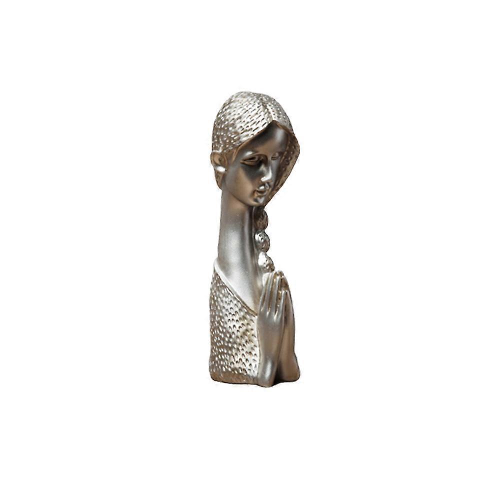 Table Adornment Praying Girl Figurine Silver Home Office Ornament 34x10x10cm Resin Desktop Decor 1Pc