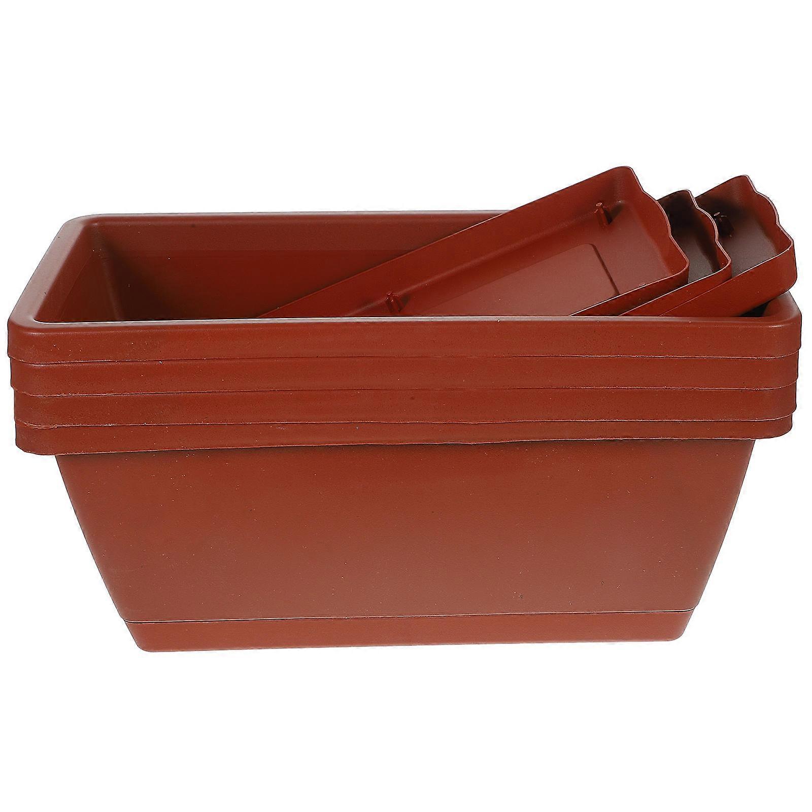 4pcs Rectangular Plastic Window Box Planters with Trays – Durable Pots for Flowers, Vegetables, Bonsai, and Succulents