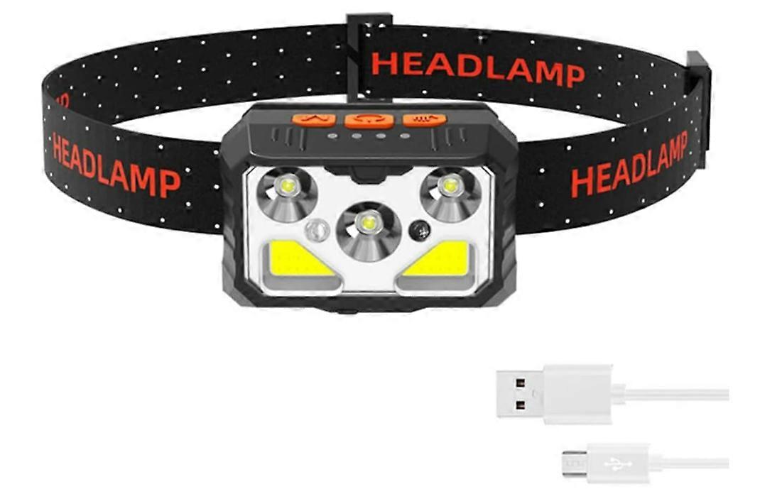 Headlamp Torch -USB Rechargeable Headlamp Waterproof Head Light 6 Modes & Motion Sensor for Hard Hat Work Car Repairing Camping(Black)