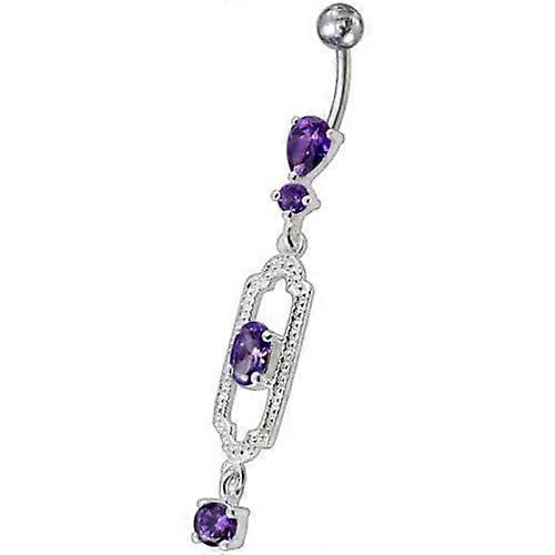 Fancy Jeweled Dangling Curved Bar Navel Ring