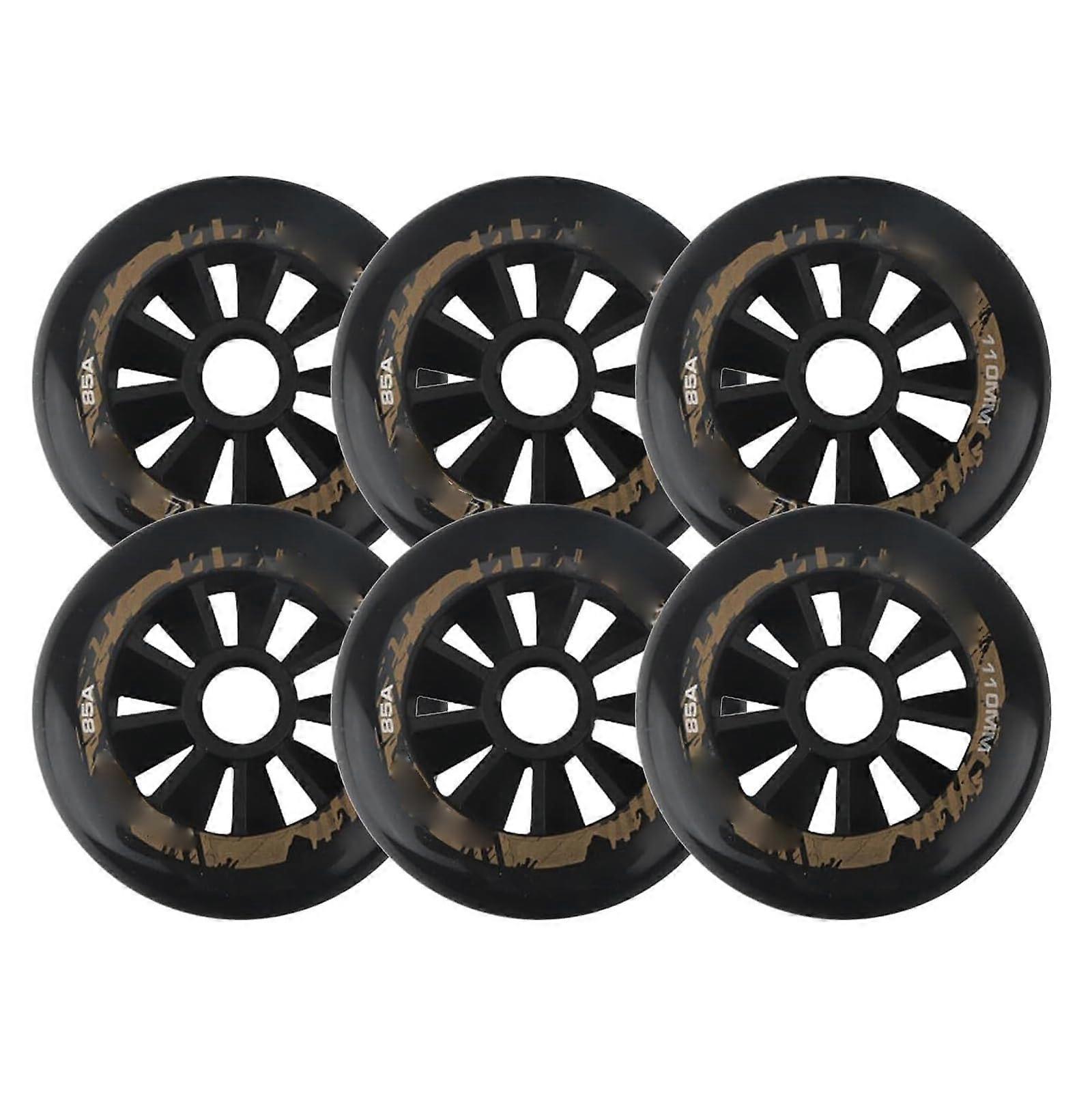 6 件装直排速滑车轮 85A 轮滑轮 90mm/100mm/110mm 全能室内室外更换配件 100mm 黑色