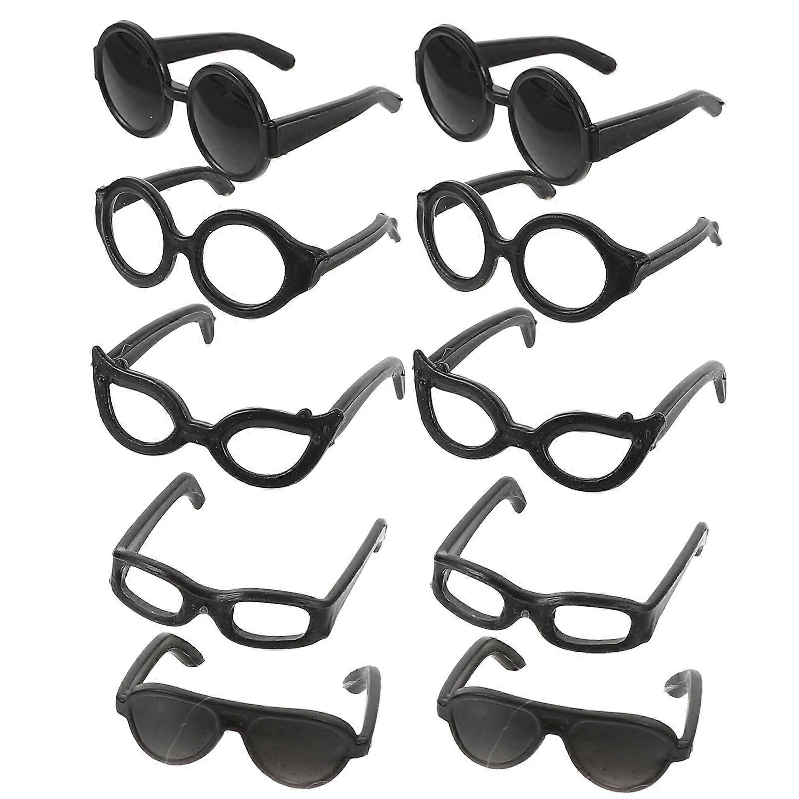 Mini Doll Sunglasses Decorative Accessories For Cosplay Dress Up Simple Design Black Round 20Pcs