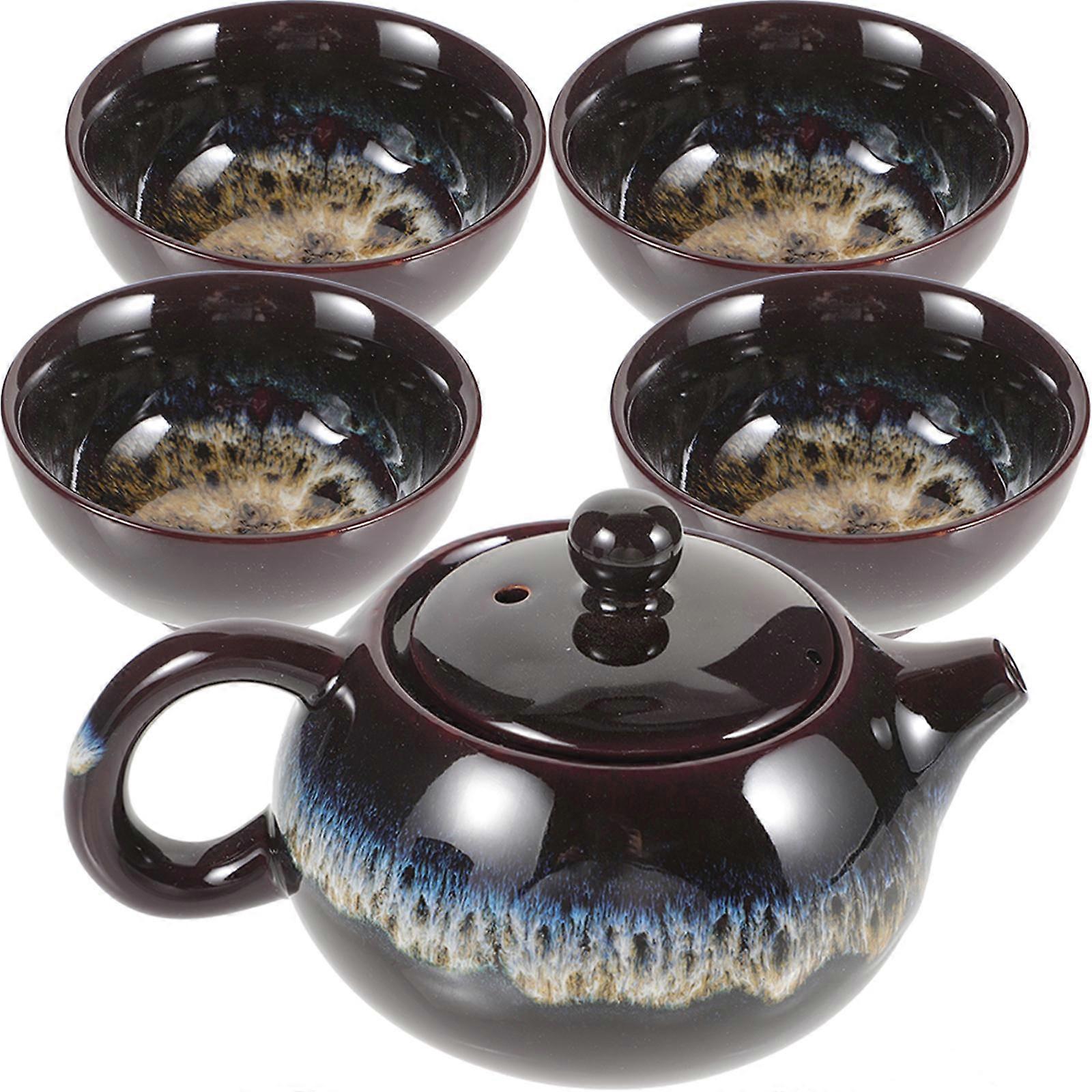 Ceramic Tea Kettle Teapot With Cups For Private Gatherings Portable 1Set